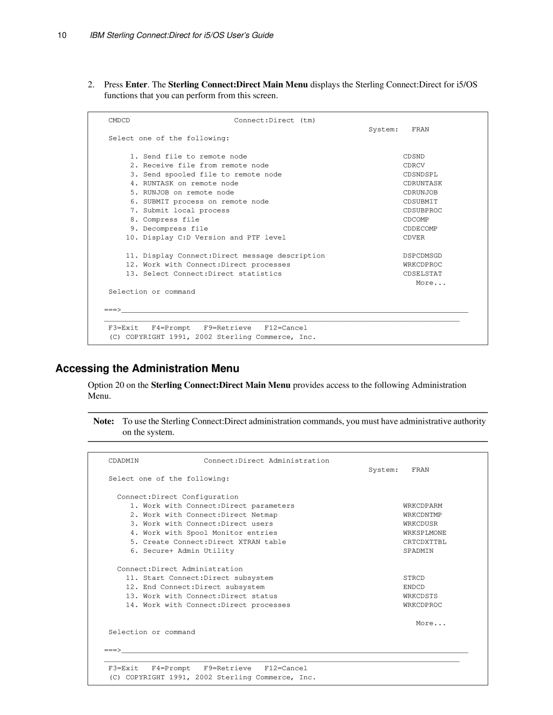 IBM CDI5UG1107 manual Accessing the Administration Menu, Cdselstat 