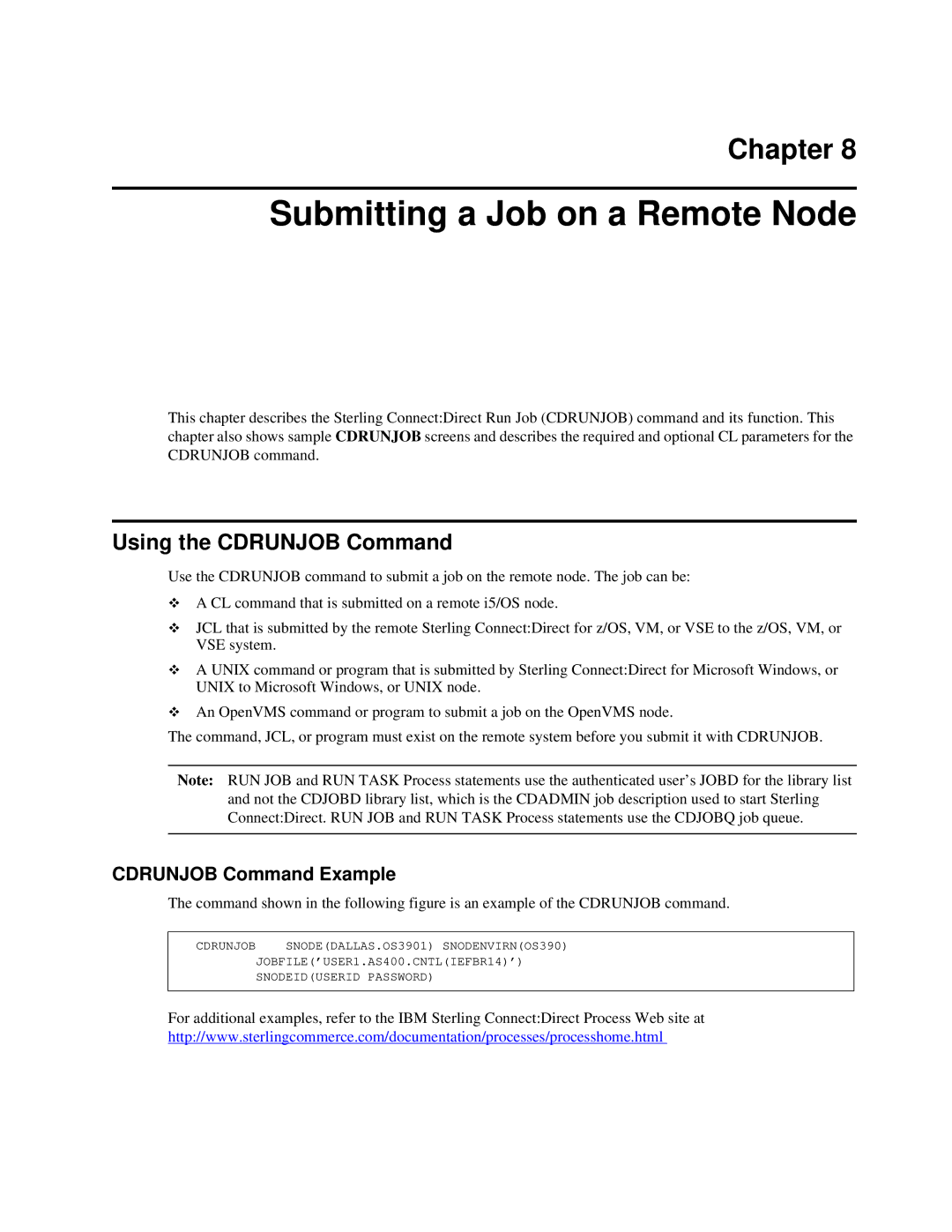 IBM CDI5UG1107 manual Submitting a Job on a Remote Node, Using the Cdrunjob Command, Cdrunjob Command Example 