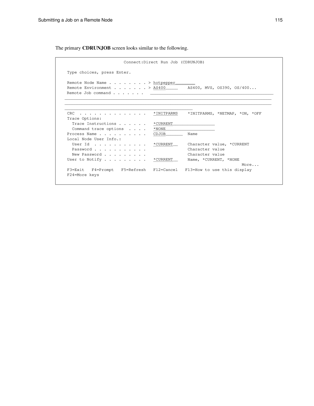 IBM CDI5UG1107 manual Primary Cdrunjob screen looks similar to the following 