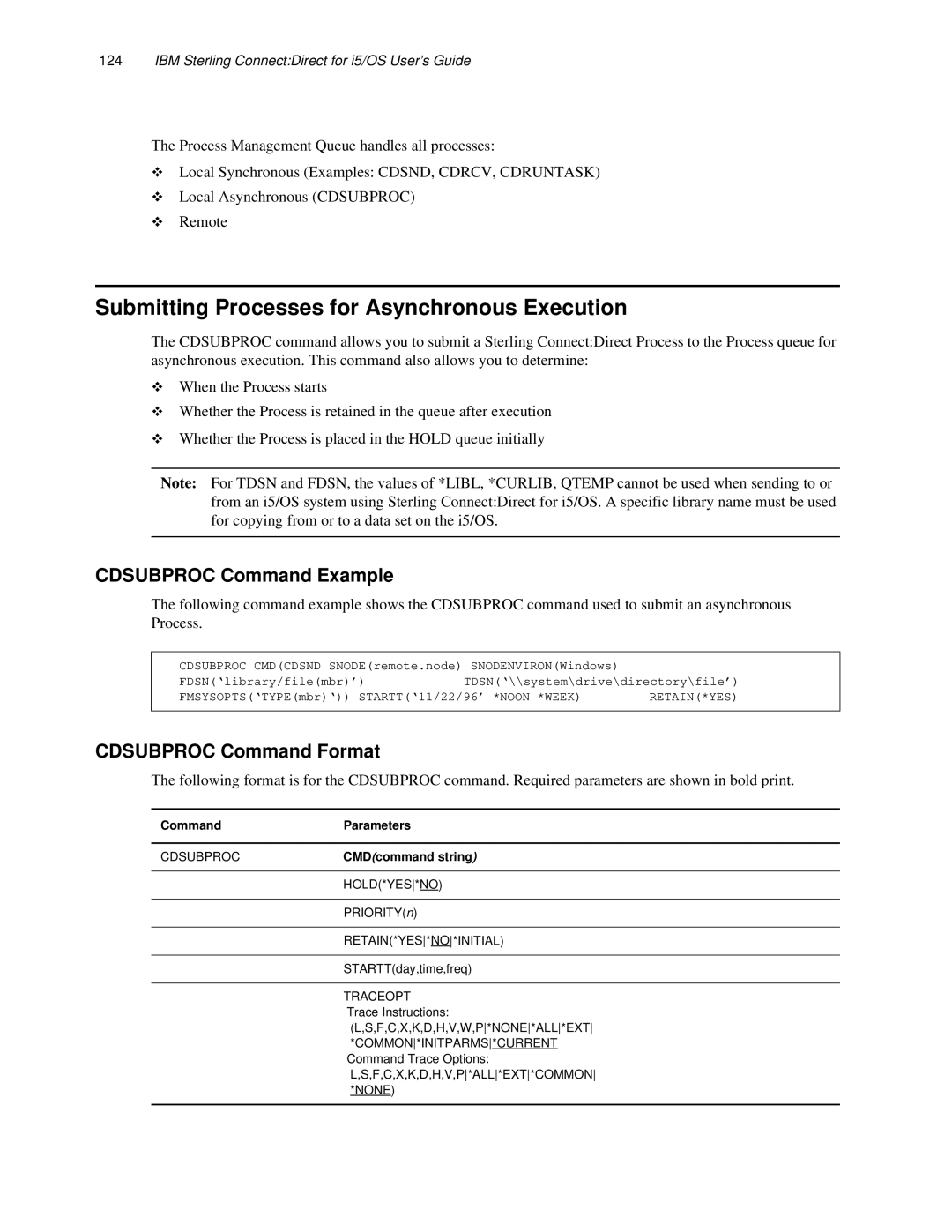 IBM CDI5UG1107 manual Submitting Processes for Asynchronous Execution, Cdsubproc Command Example, Cdsubproc Command Format 