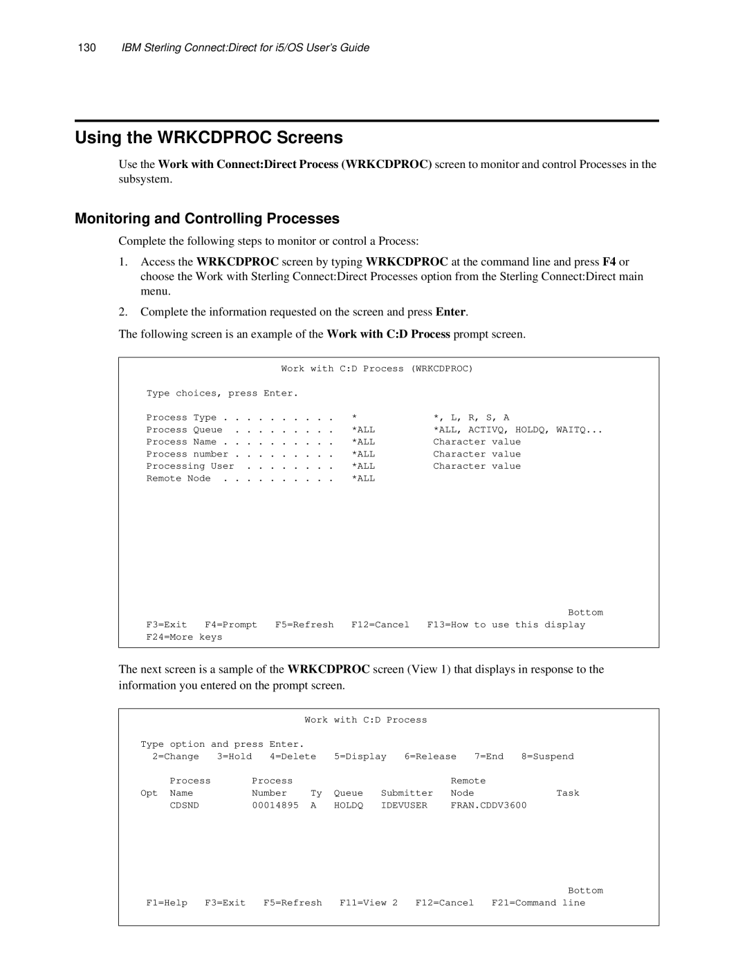 IBM CDI5UG1107 manual Using the Wrkcdproc Screens, Monitoring and Controlling Processes 