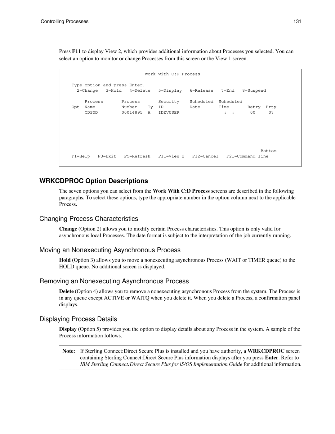 IBM CDI5UG1107 manual Wrkcdproc Option Descriptions, Changing Process Characteristics 