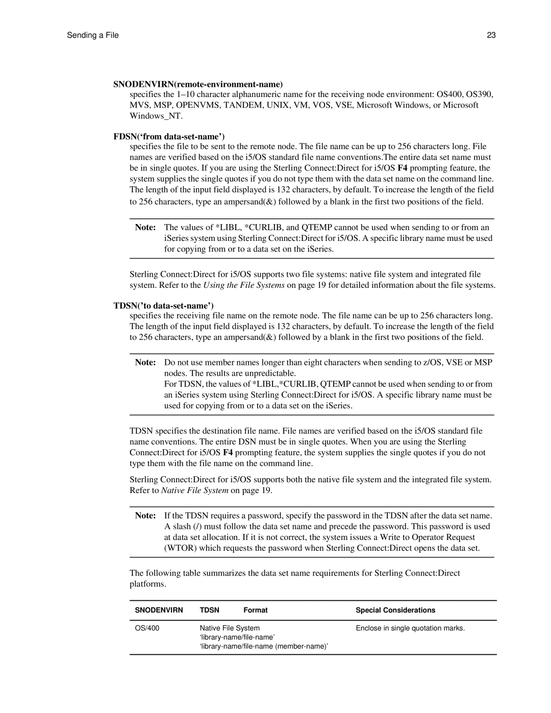 IBM CDI5UG1107 manual SNODENVIRNremote-environment-name, FDSN‘from data-set-name’, TDSN’to data-set-name’ 