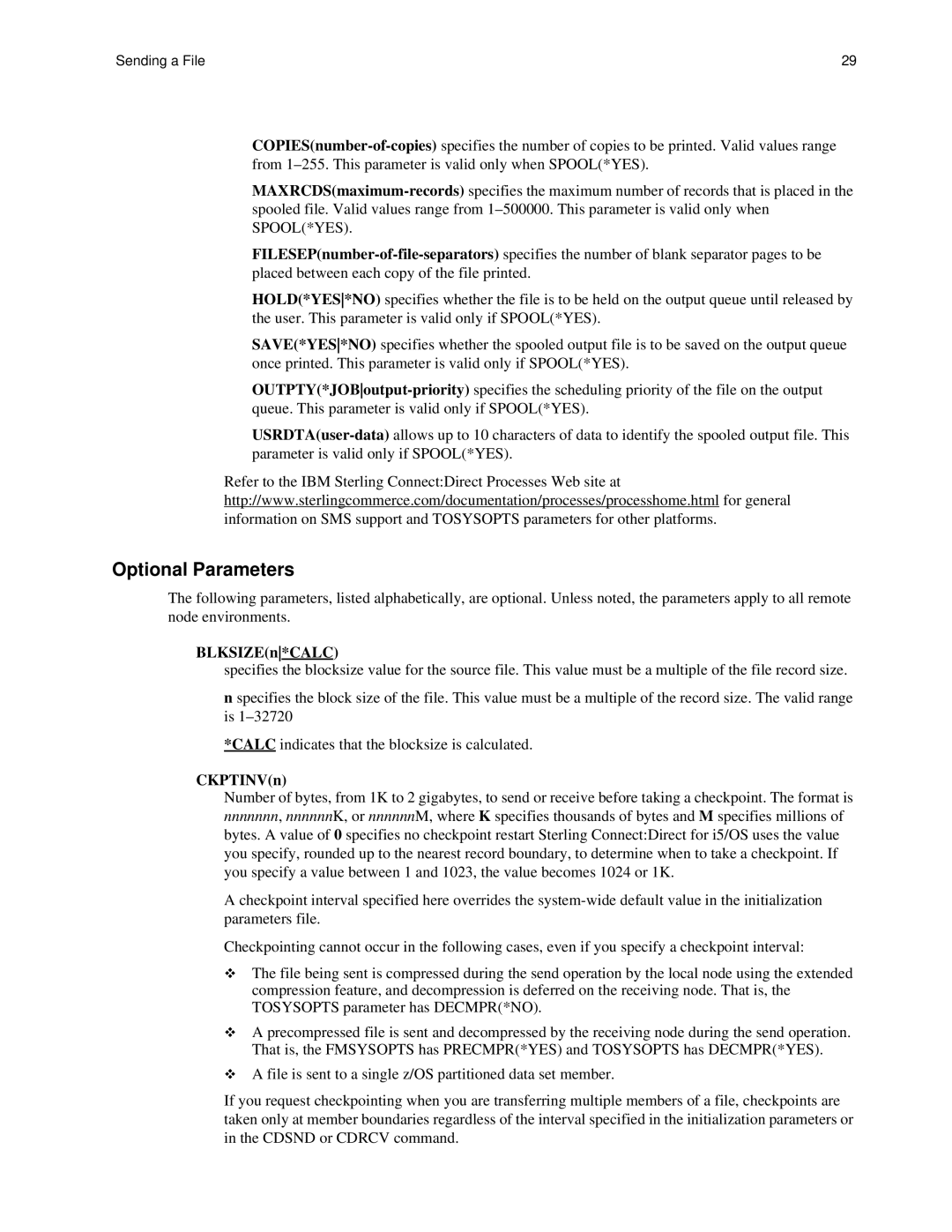 IBM CDI5UG1107 manual Optional Parameters, BLKSIZEn*CALC, CKPTINVn 