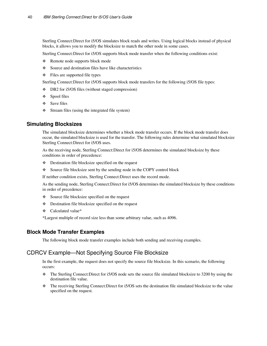 IBM CDI5UG1107 manual Simulating Blocksizes, Block Mode Transfer Examples 