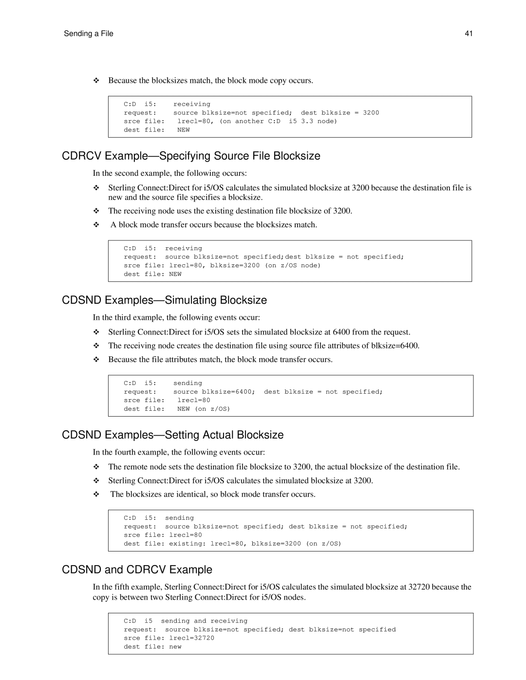 IBM CDI5UG1107 manual Cdrcv Example-Specifying Source File Blocksize 