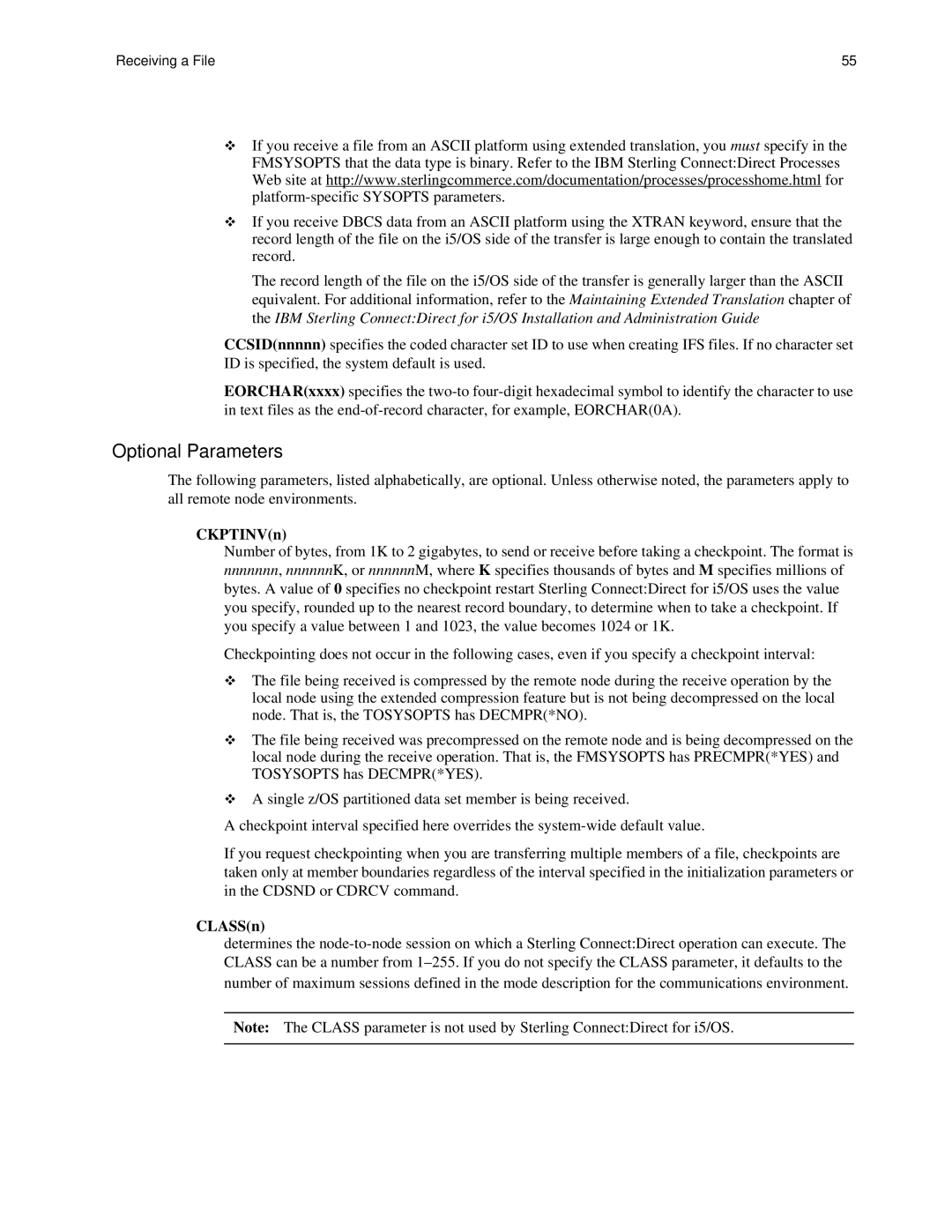 IBM CDI5UG1107 manual Optional Parameters 