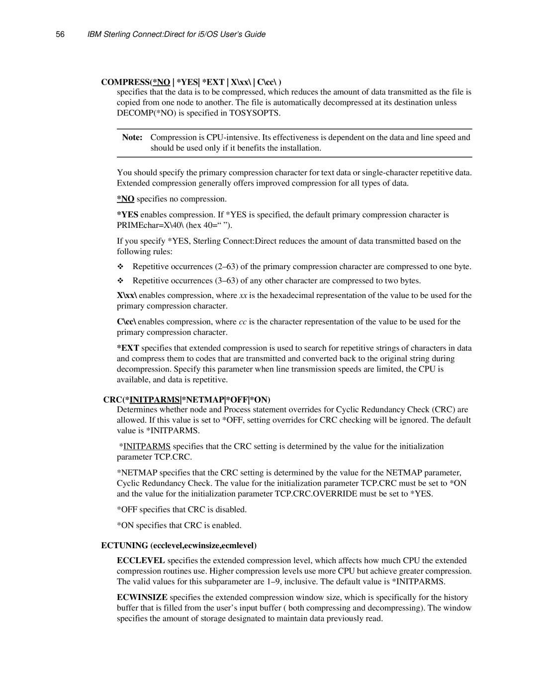 IBM CDI5UG1107 manual COMPRESS*NO *YES *EXT X\xx\ C\cc, Ectuning ecclevel,ecwinsize,ecmlevel 