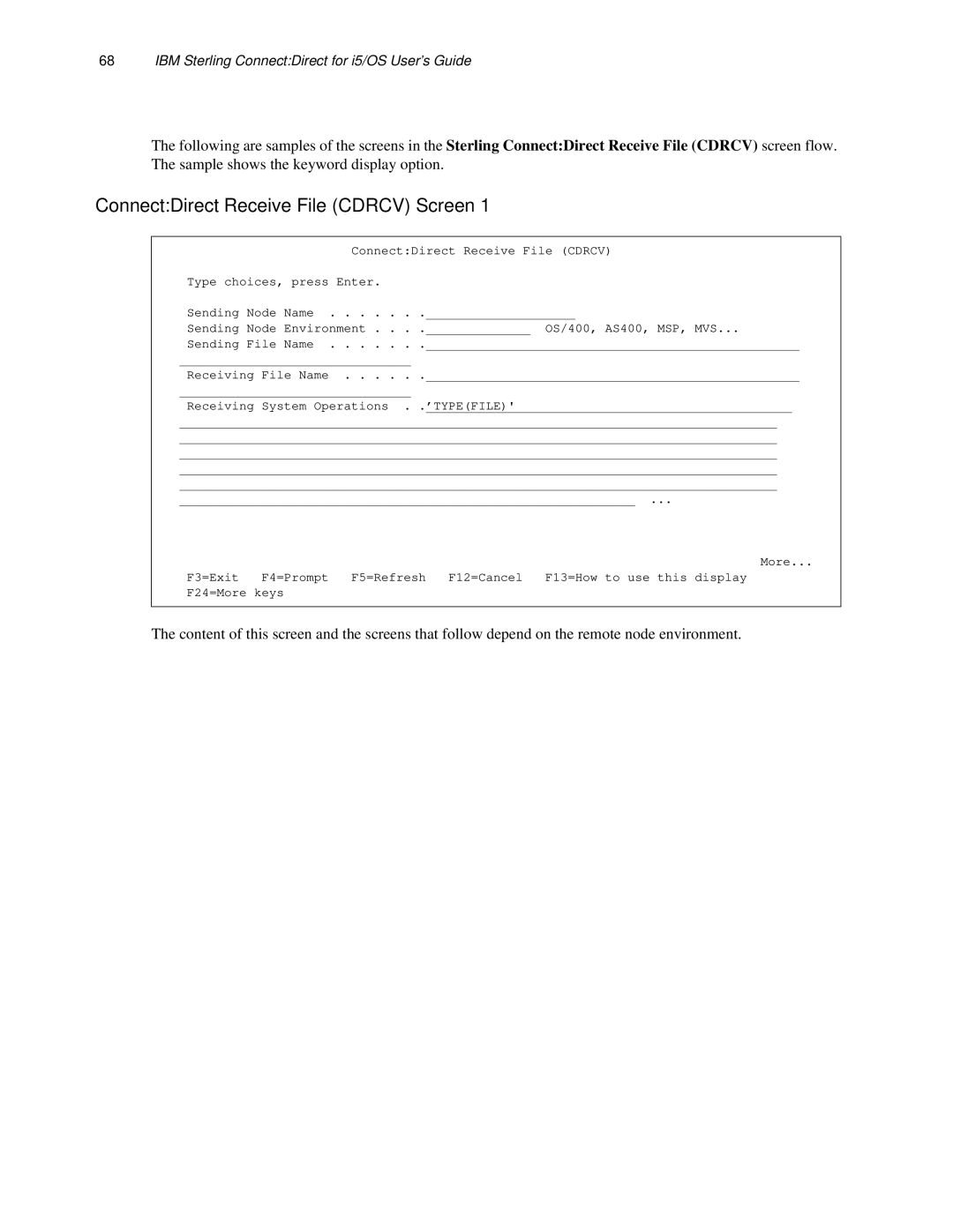 IBM CDI5UG1107 manual ConnectDirect Receive File Cdrcv Screen 