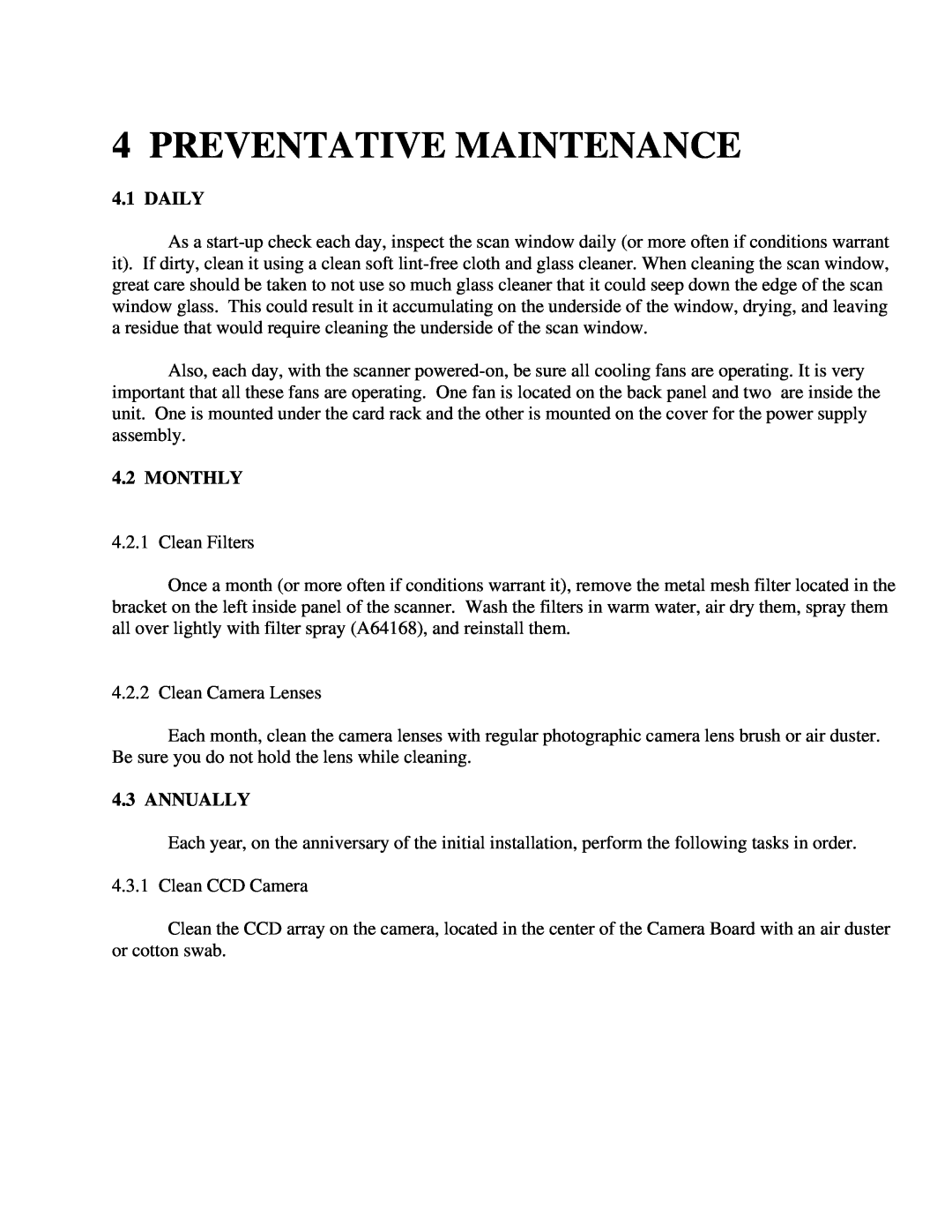 IBM CF Series manual Preventative Maintenance, Daily, Monthly, Annually 