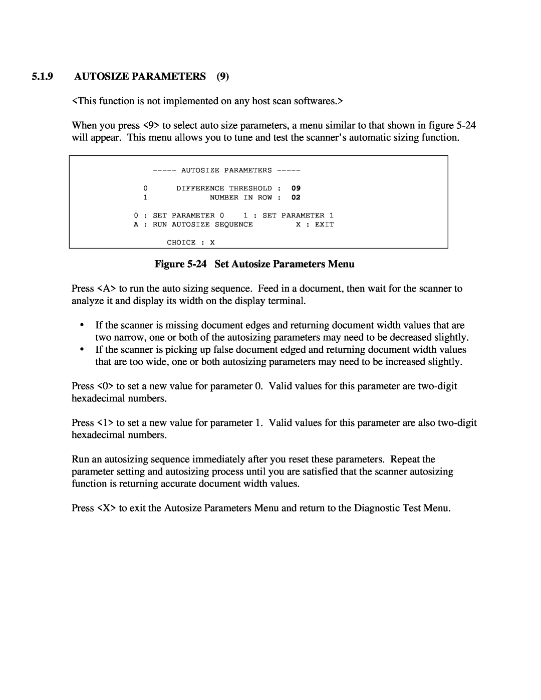 IBM CF Series manual 24 Set Autosize Parameters Menu 