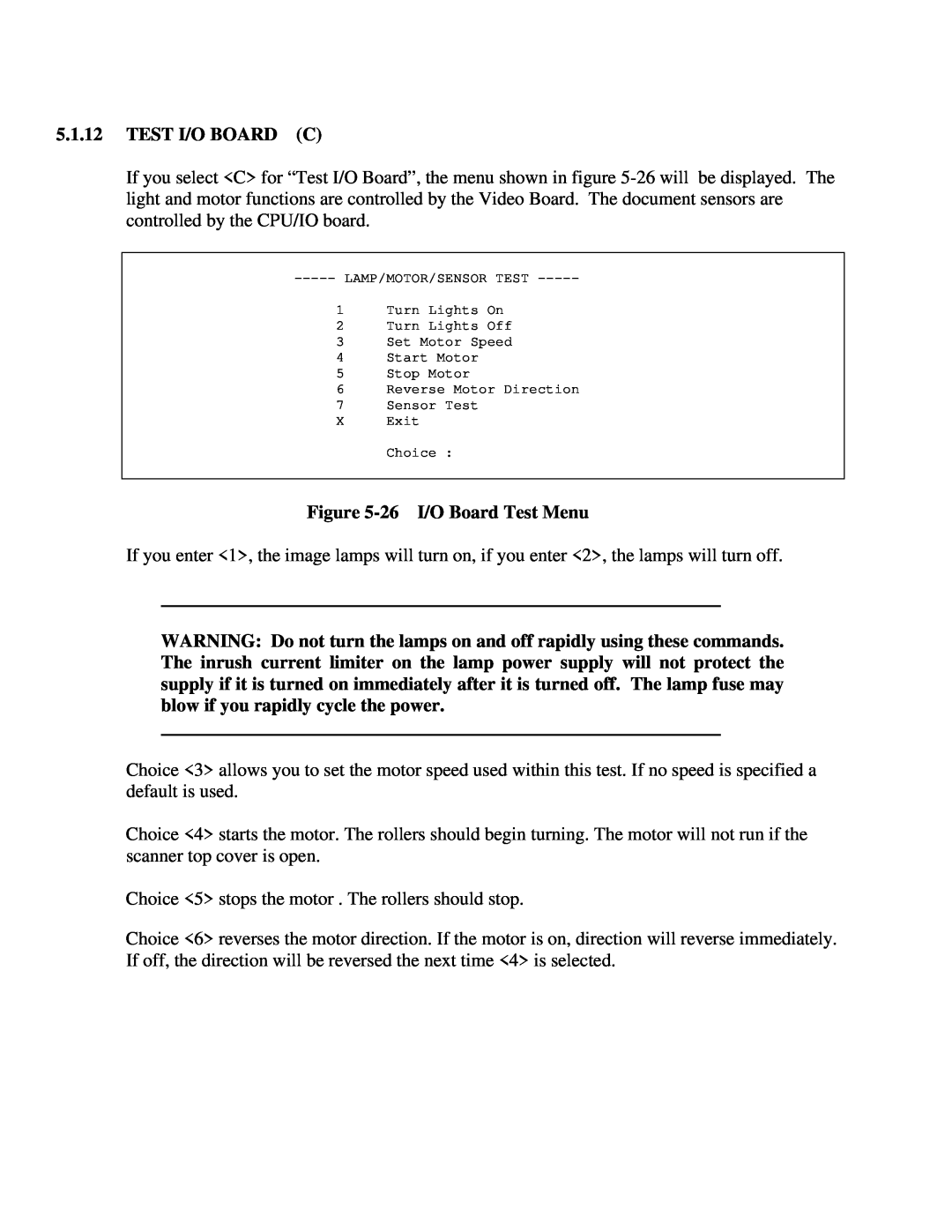 IBM CF Series manual Test I/O Board C, 26 I/O Board Test Menu 