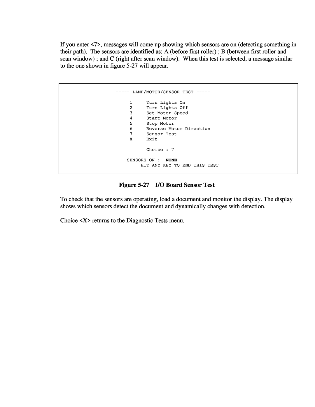 IBM CF Series manual 27 I/O Board Sensor Test 