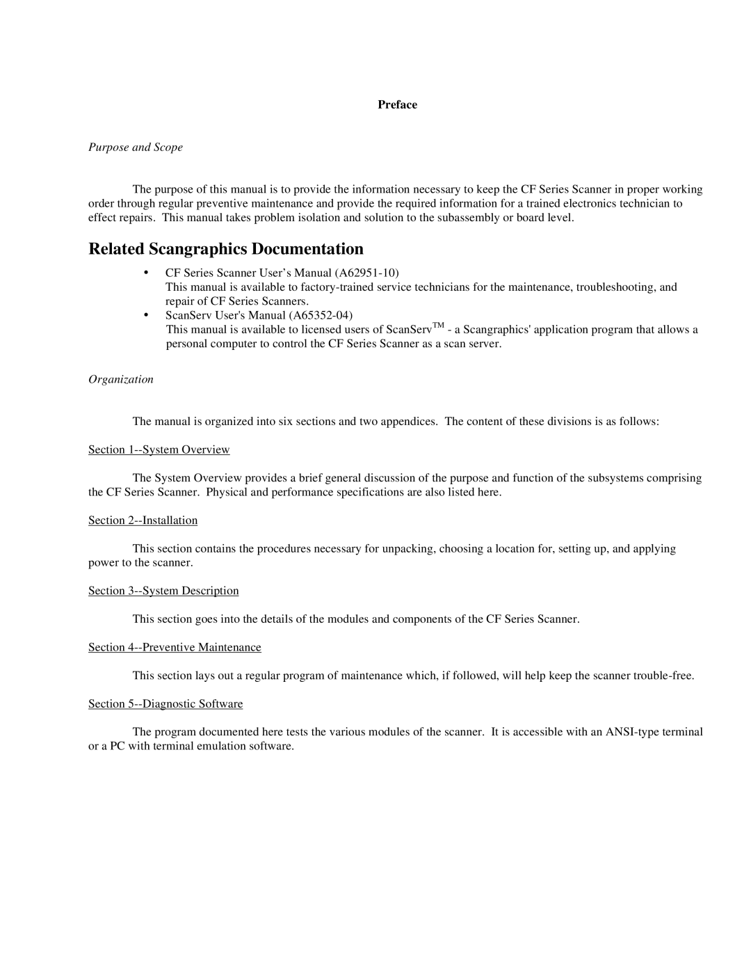 IBM CF Series manual Related Scangraphics Documentation, Preface 