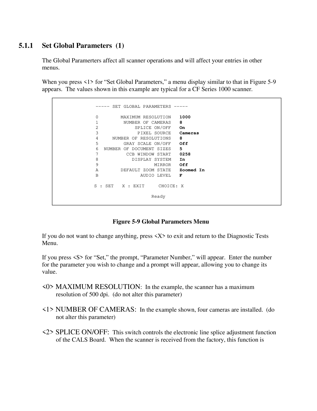 IBM CF Series manual Set Global Parameters, Global Parameters Menu 