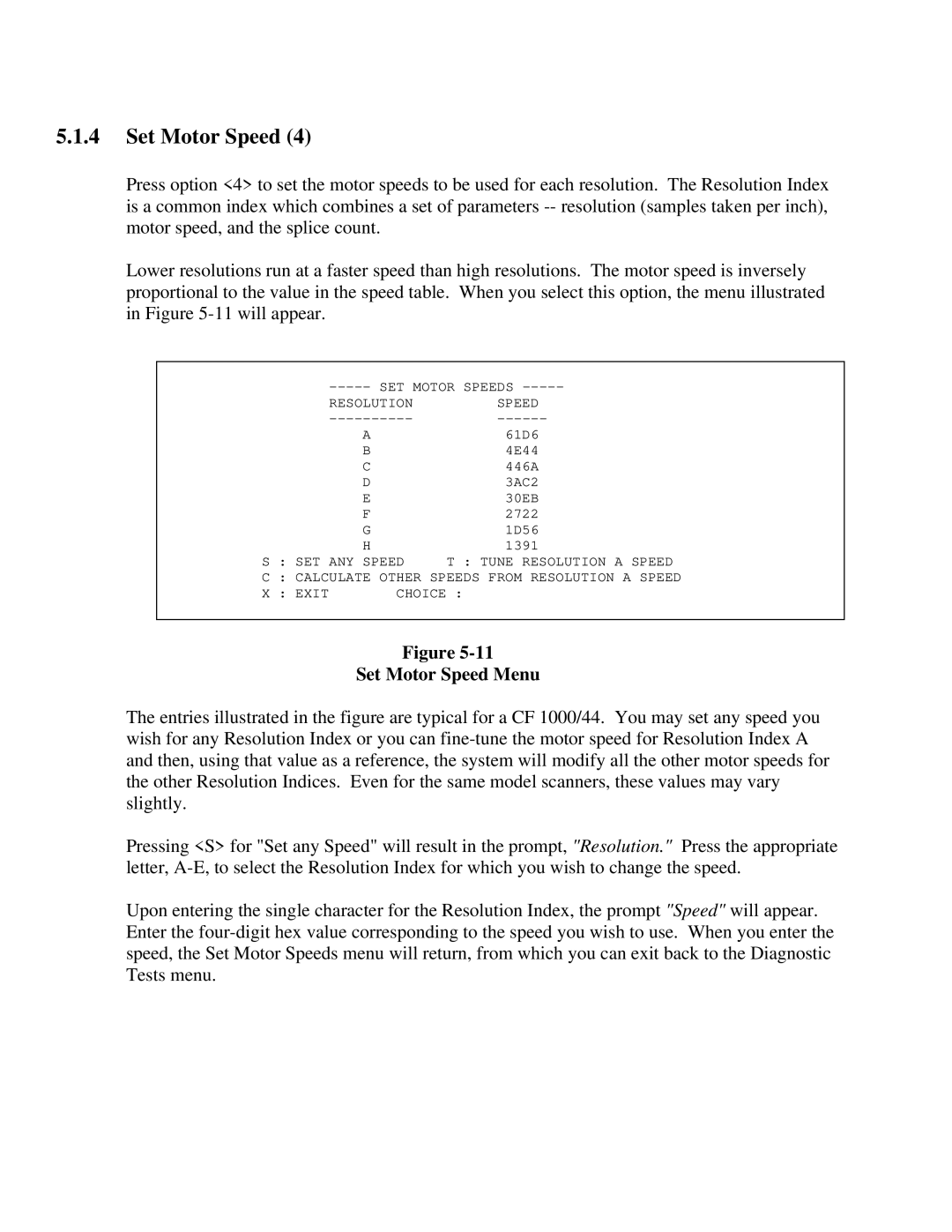 IBM CF Series manual Set Motor Speed Menu 