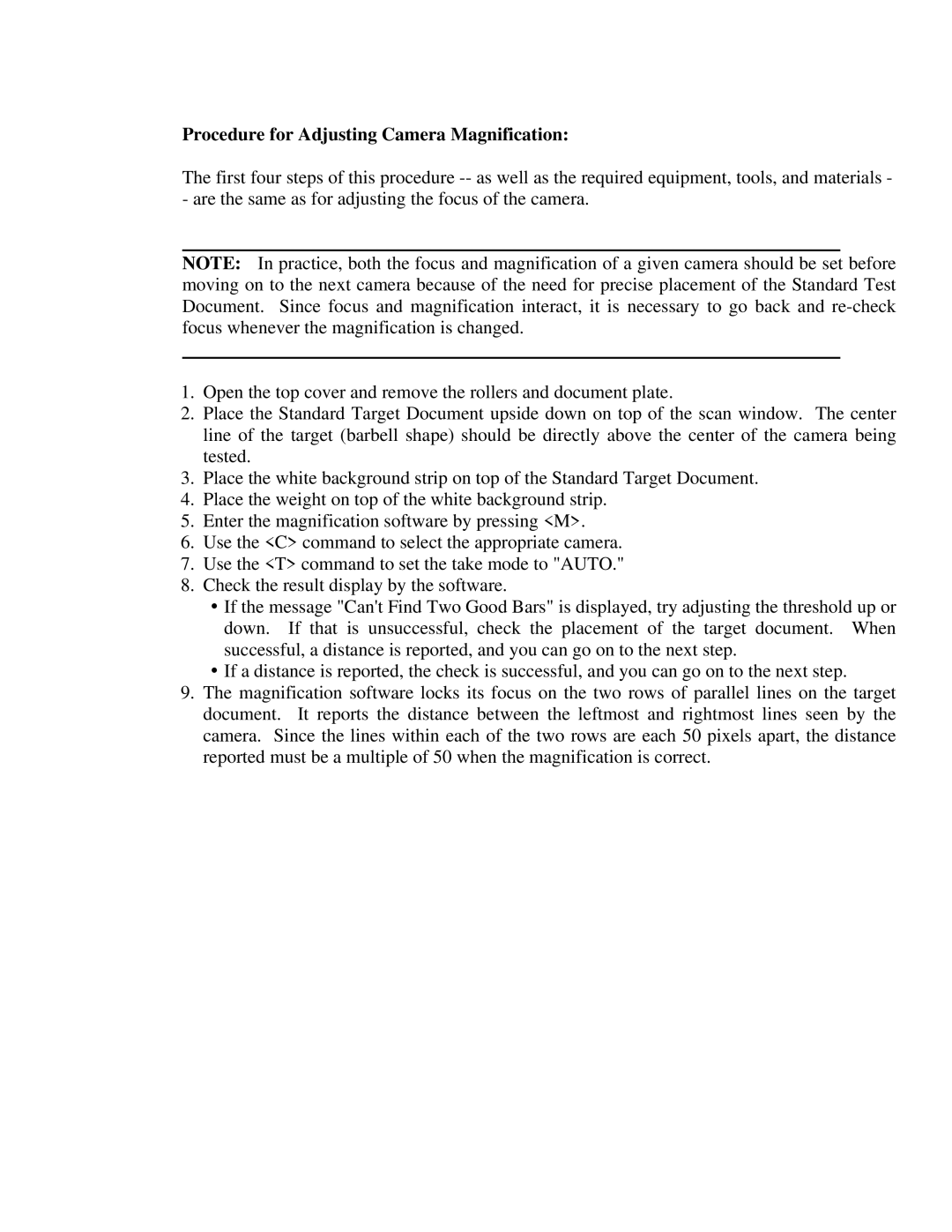 IBM CF Series manual Procedure for Adjusting Camera Magnification 