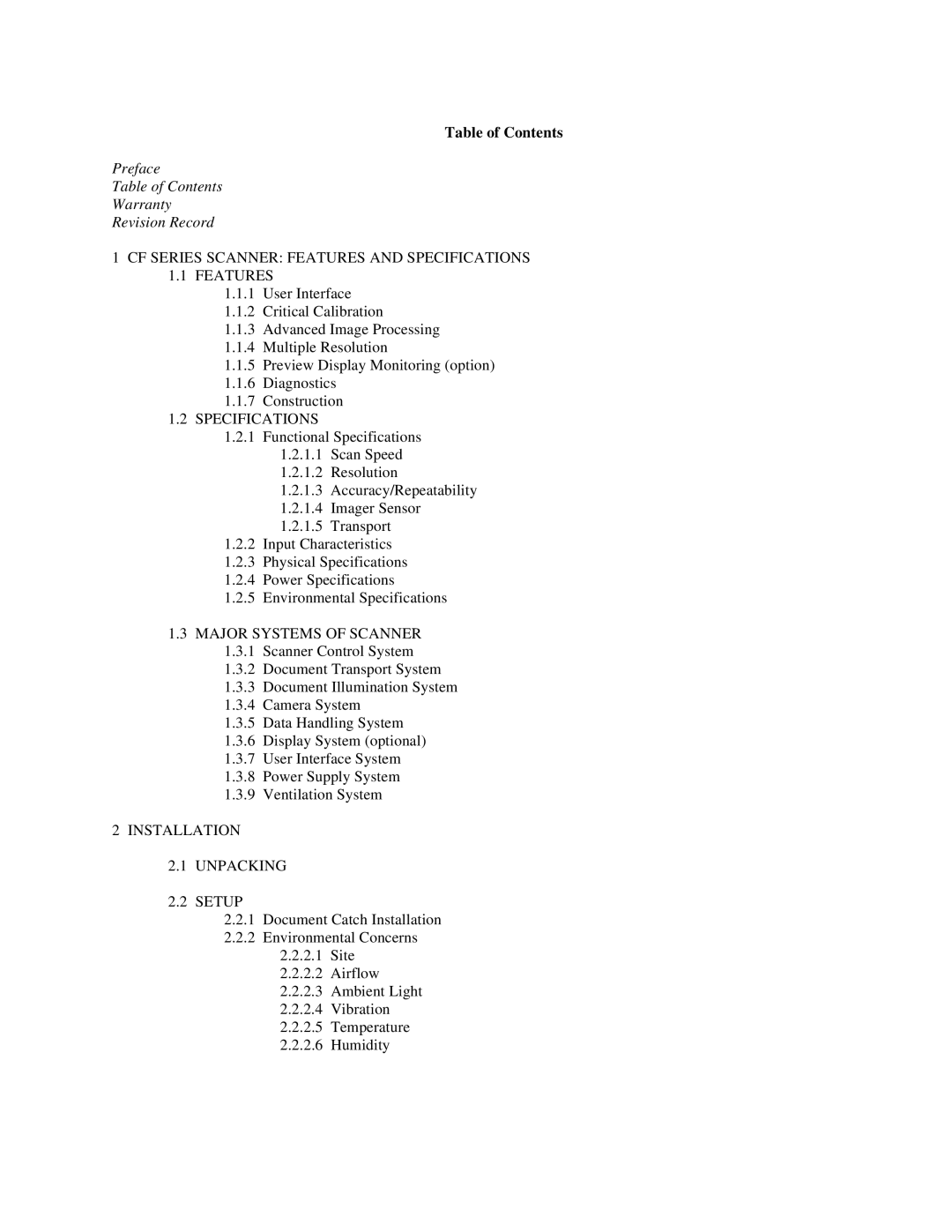 IBM CF Series manual Table of Contents 