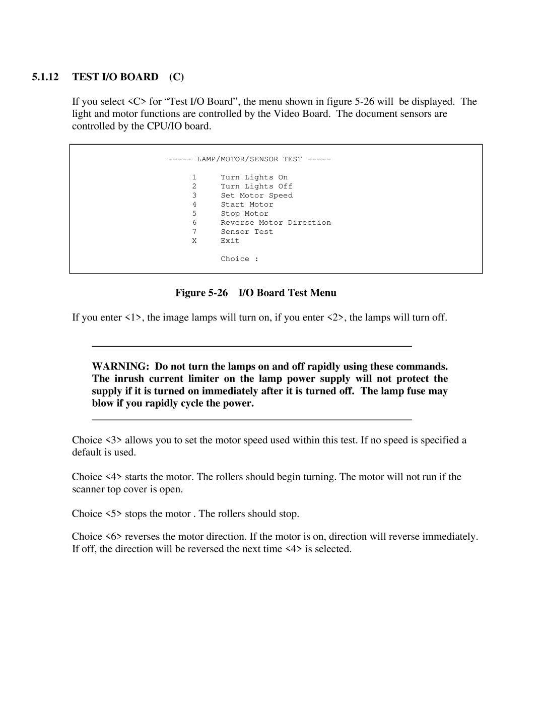 IBM CF Series manual Test I/O Board C, 26 I/O Board Test Menu 