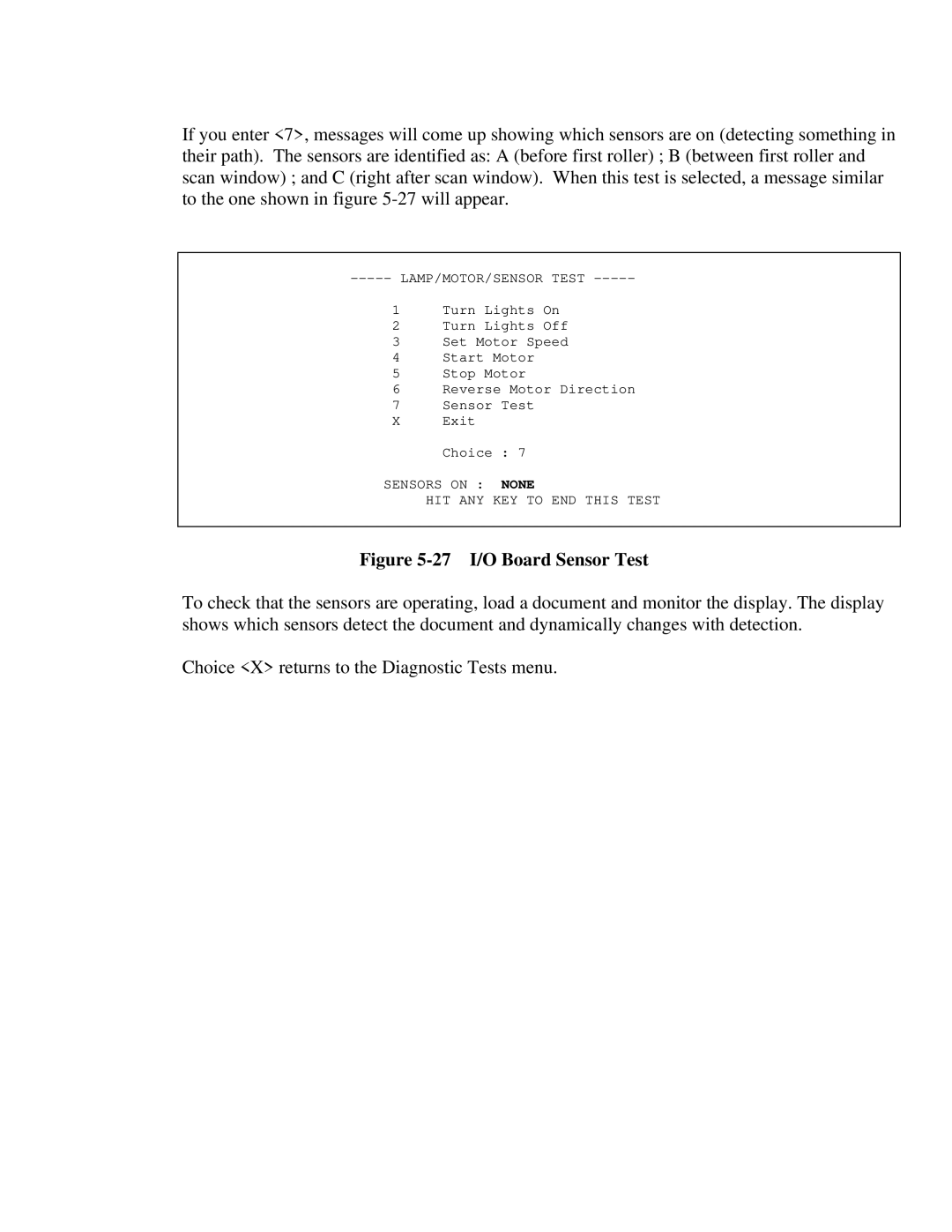 IBM CF Series manual 27 I/O Board Sensor Test 