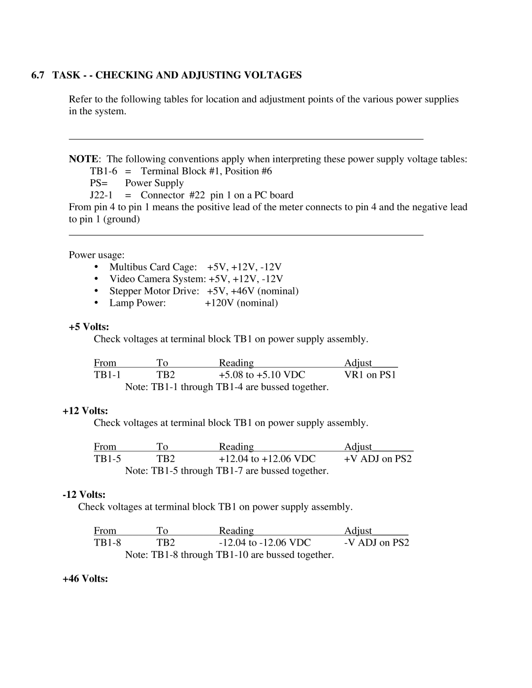 IBM CF Series manual Task - Checking and Adjusting Voltages, +5 Volts, +12 Volts, +46 Volts 