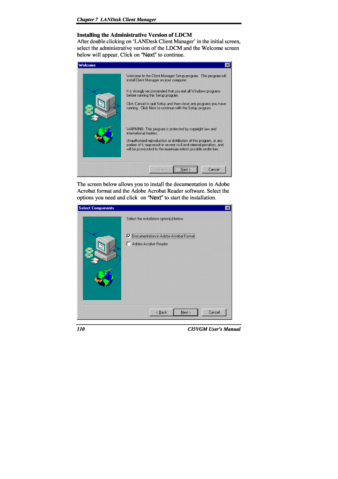 IBM CI5VGM Series user manual Installing the Administrative Version of LDCM 