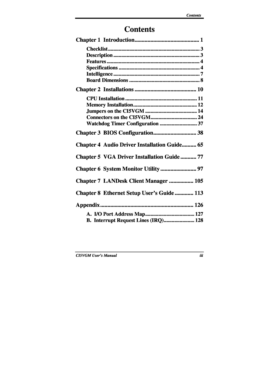IBM CI5VGM Series user manual Contents, Appendix 