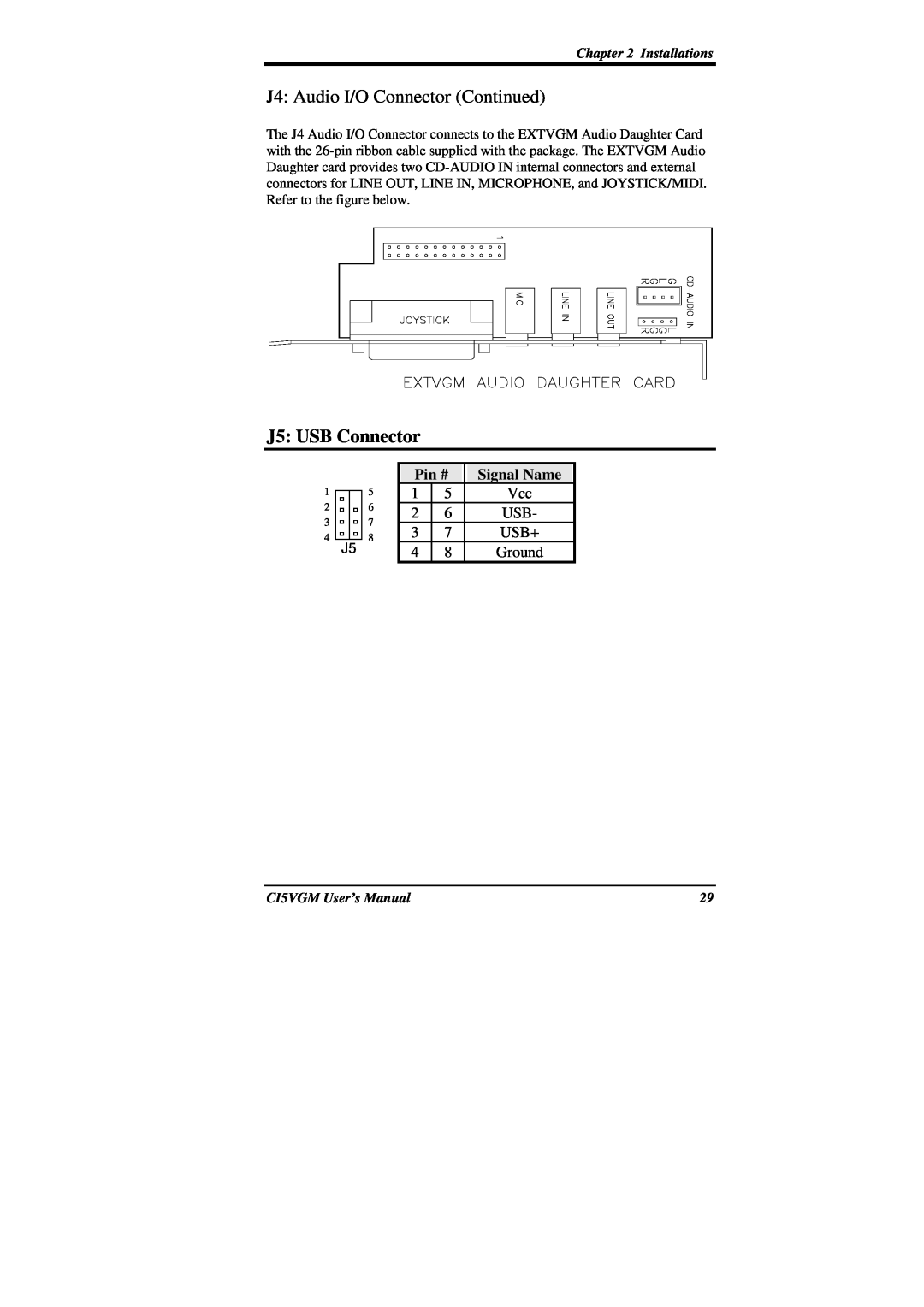 IBM CI5VGM Series user manual J4 Audio I/O Connector Continued, Pin #, Signal Name, Installations, CI5VGM User’s Manual 