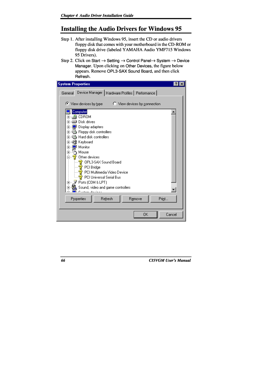 IBM CI5VGM Series Installing the Audio Drivers for Windows, floppy disk that comes with your motherboard in the CD-ROM or 