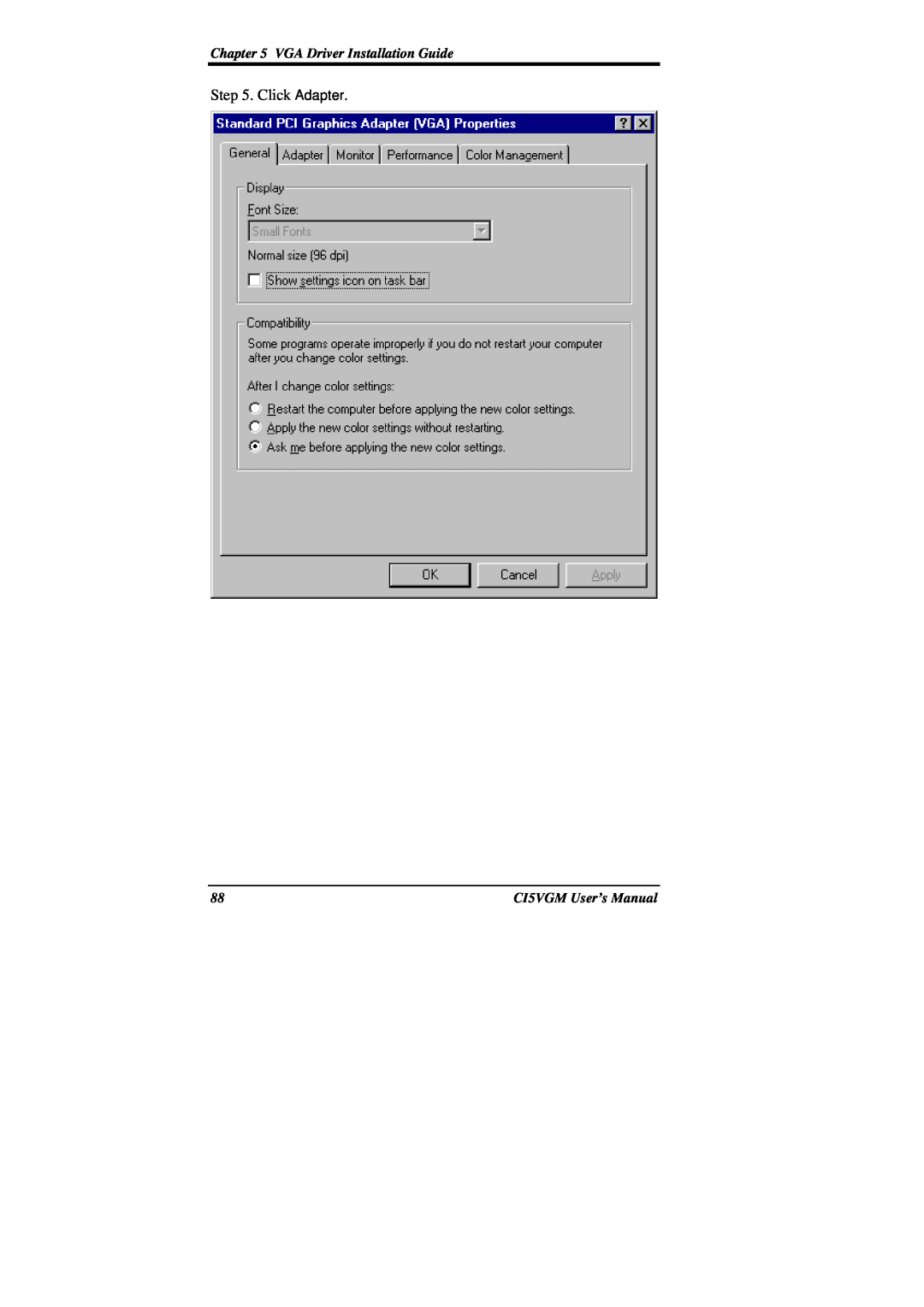 IBM CI5VGM Series user manual Click Adapter, VGA Driver Installation Guide, CI5VGM User’s Manual 