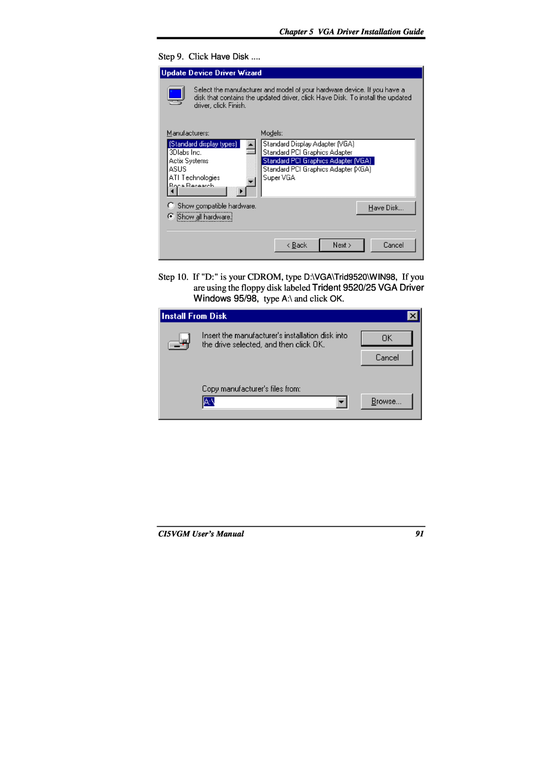 IBM CI5VGM Series user manual Click Have Disk, VGA Driver Installation Guide, CI5VGM User’s Manual 