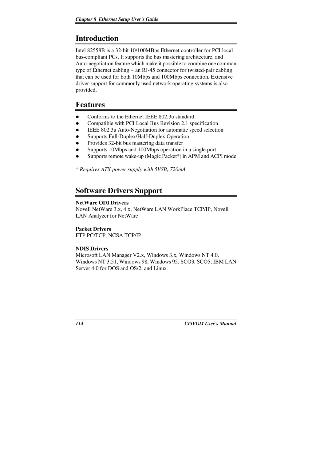 IBM CI5VGM Series user manual Software Drivers Support, NetWare ODI Drivers, Packet Drivers, Ndis Drivers 
