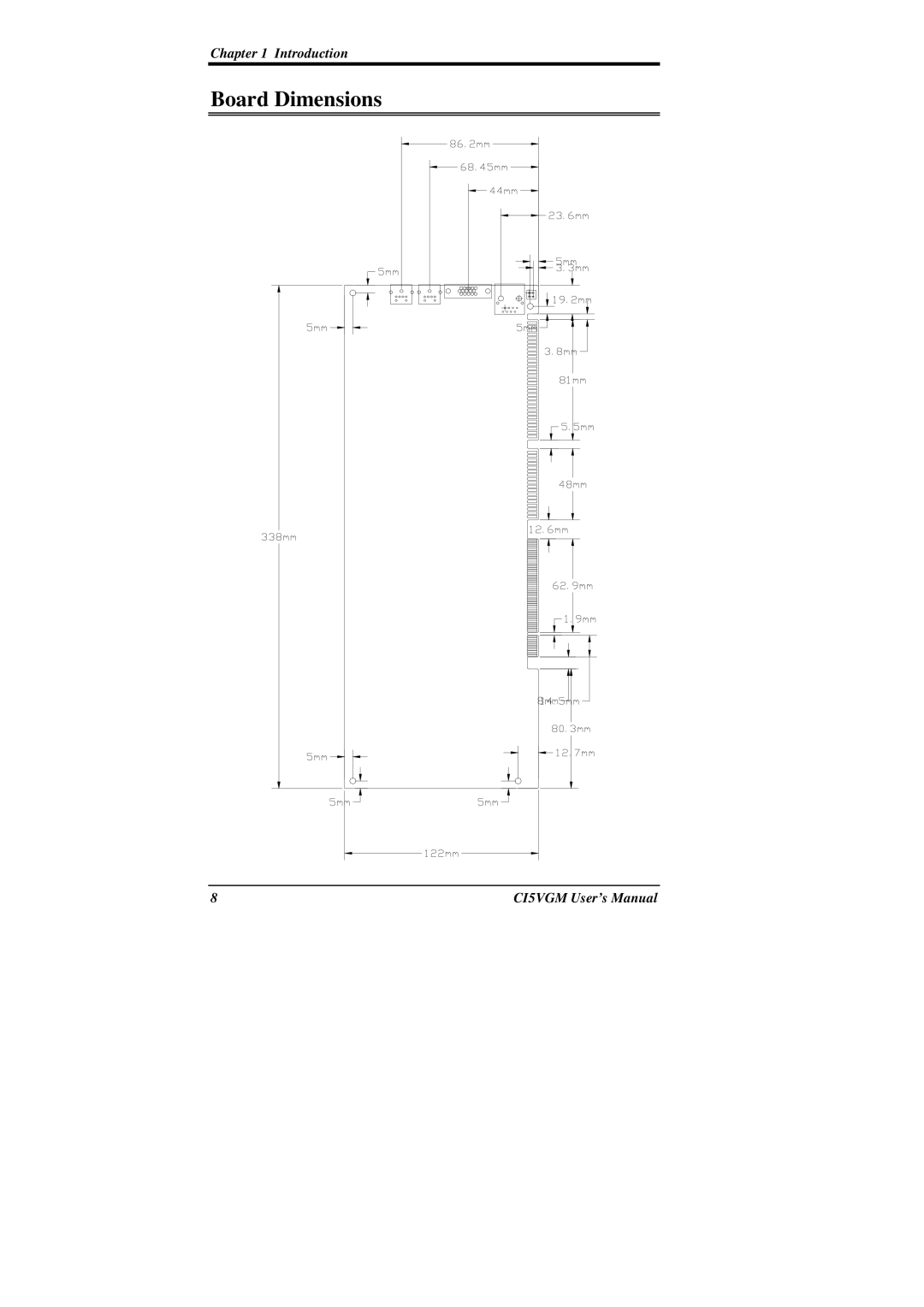 IBM CI5VGM Series user manual Board Dimensions 