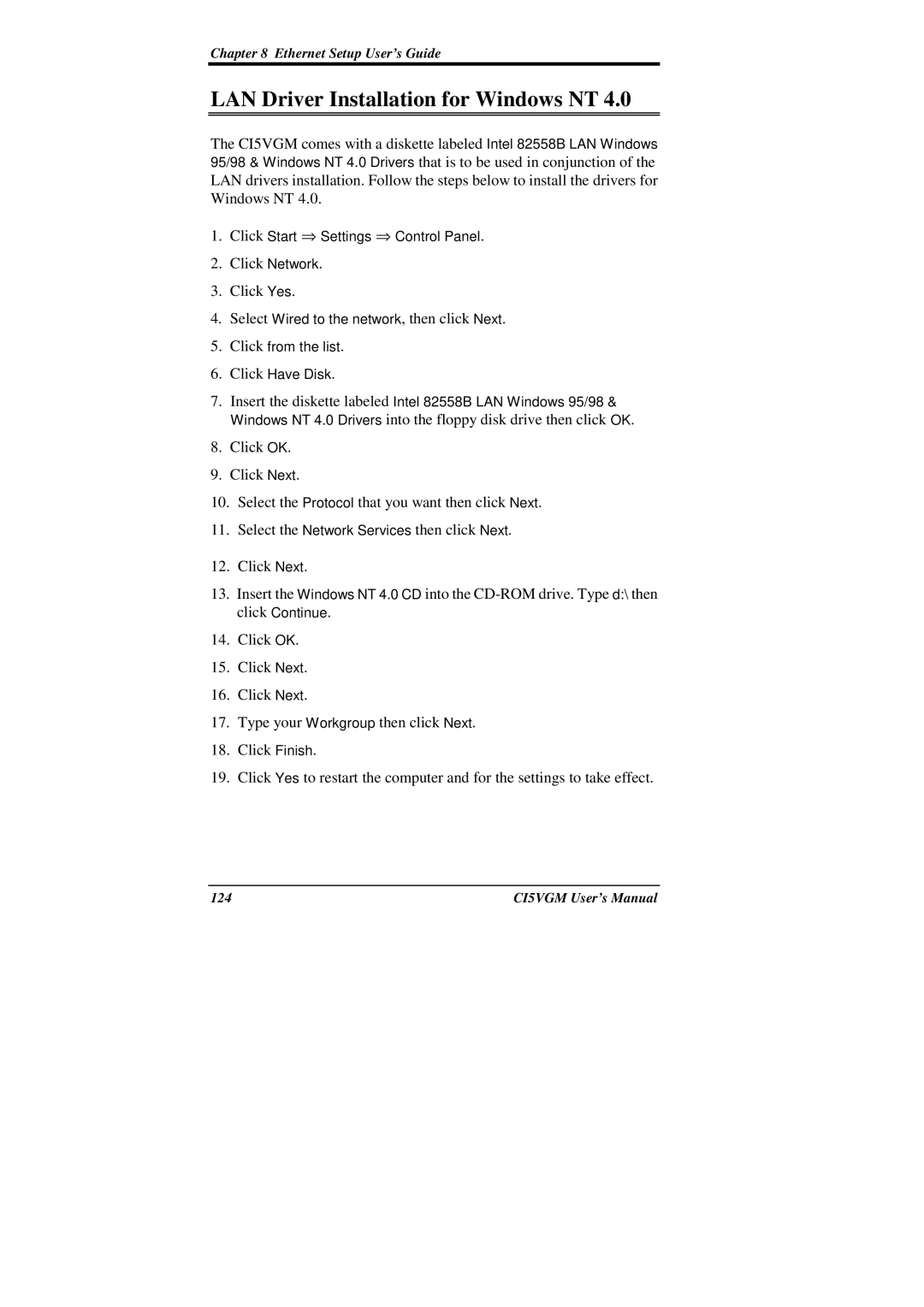 IBM CI5VGM Series user manual LAN Driver Installation for Windows NT, Click Network Click Yes 