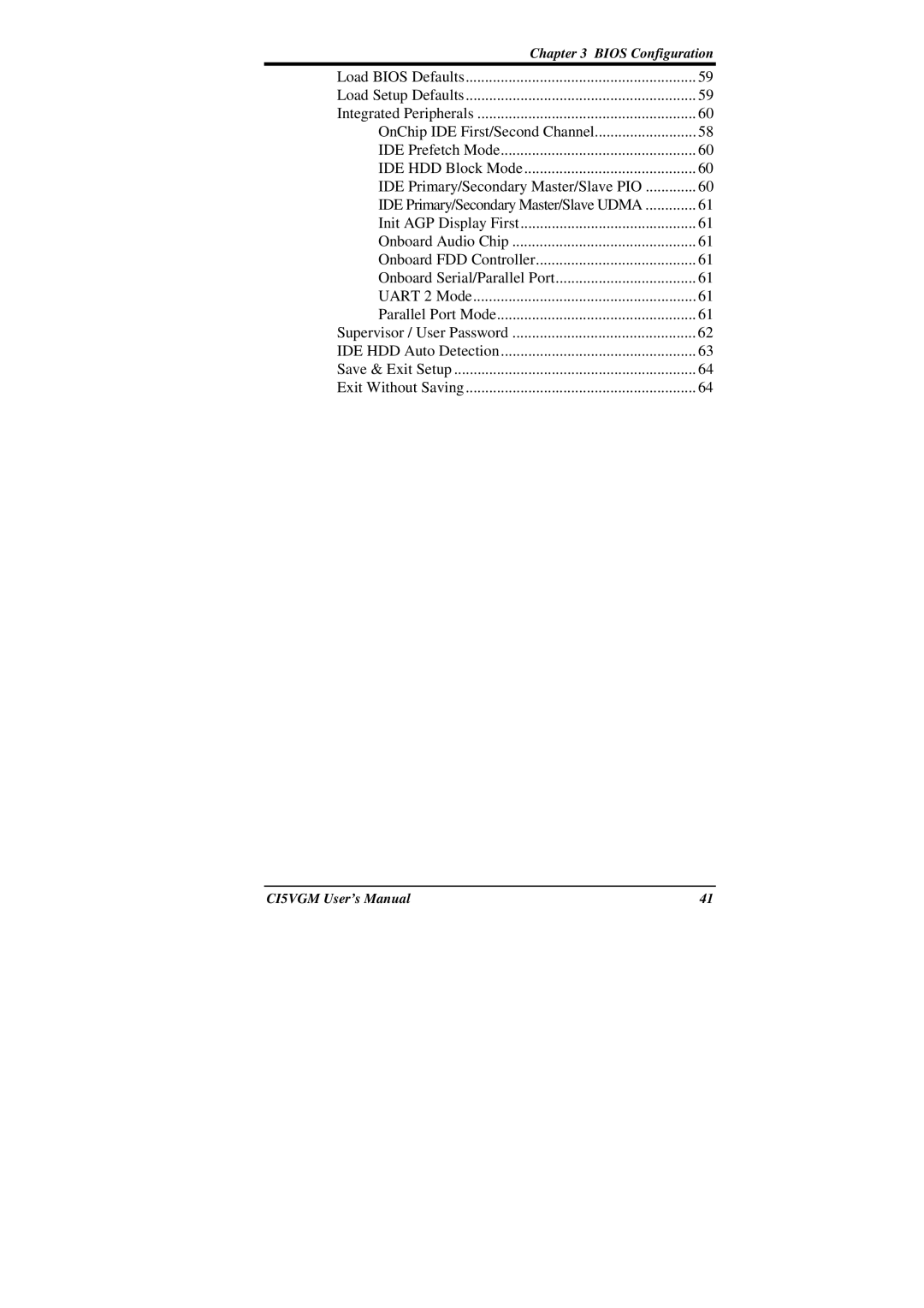 IBM CI5VGM Series user manual Bios Configuration 