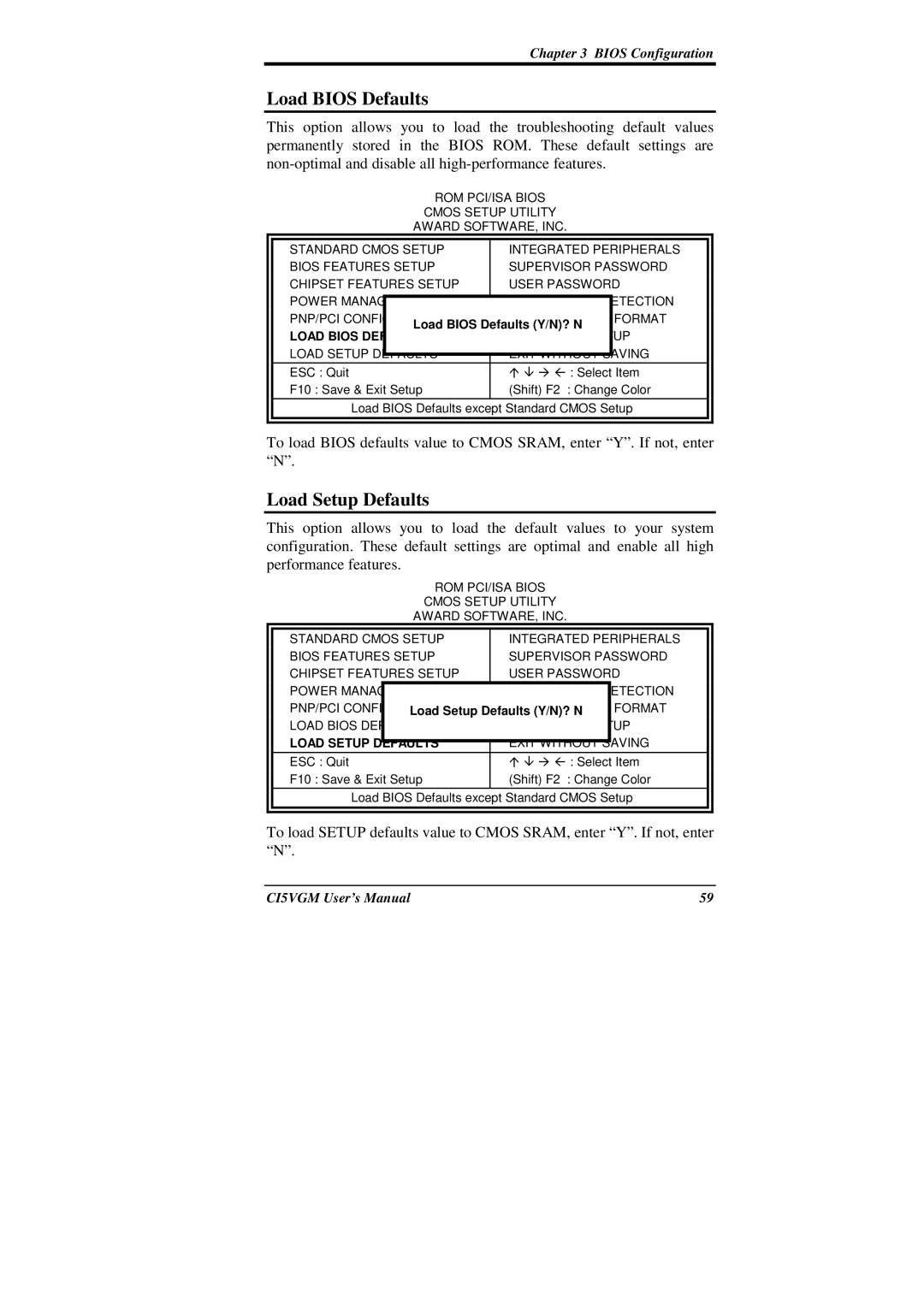 IBM CI5VGM Series user manual Load Bios Defaults, Load Setup Defaults 