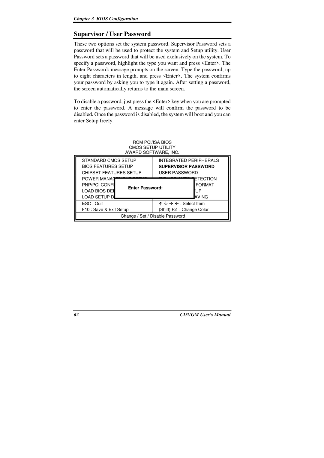 IBM CI5VGM Series user manual Supervisor / User Password, Supervisor Password 