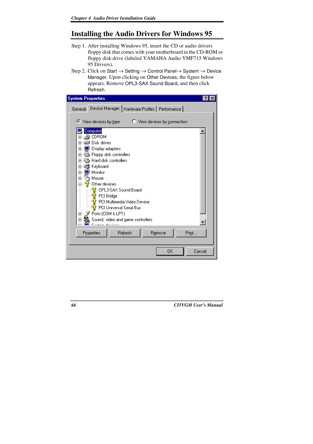 IBM CI5VGM Series user manual Installing the Audio Drivers for Windows 