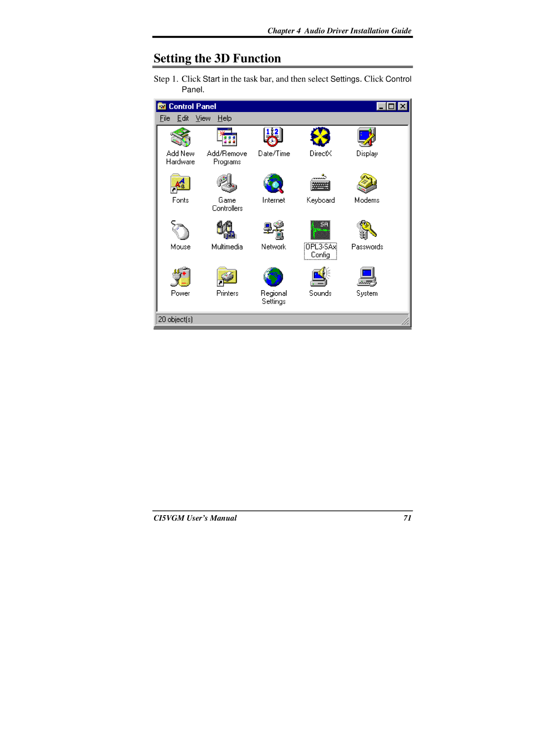 IBM CI5VGM Series user manual Setting the 3D Function 