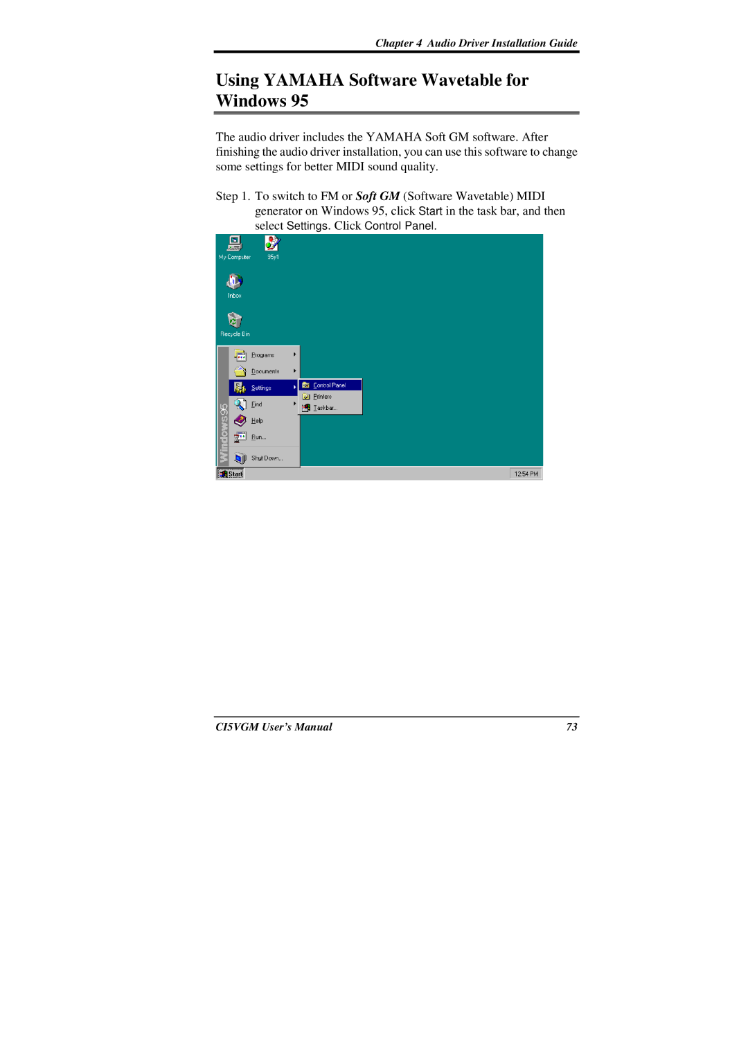 IBM CI5VGM Series user manual Using Yamaha Software Wavetable for Windows 