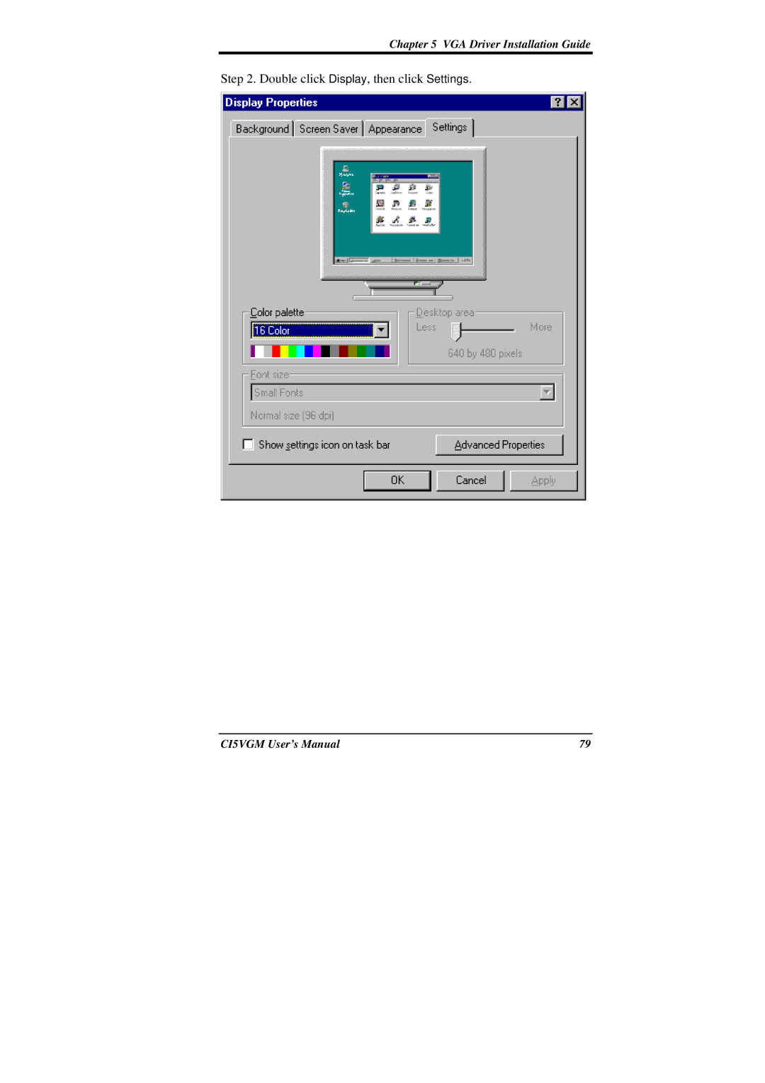 IBM CI5VGM Series user manual Double click Display, then click Settings 