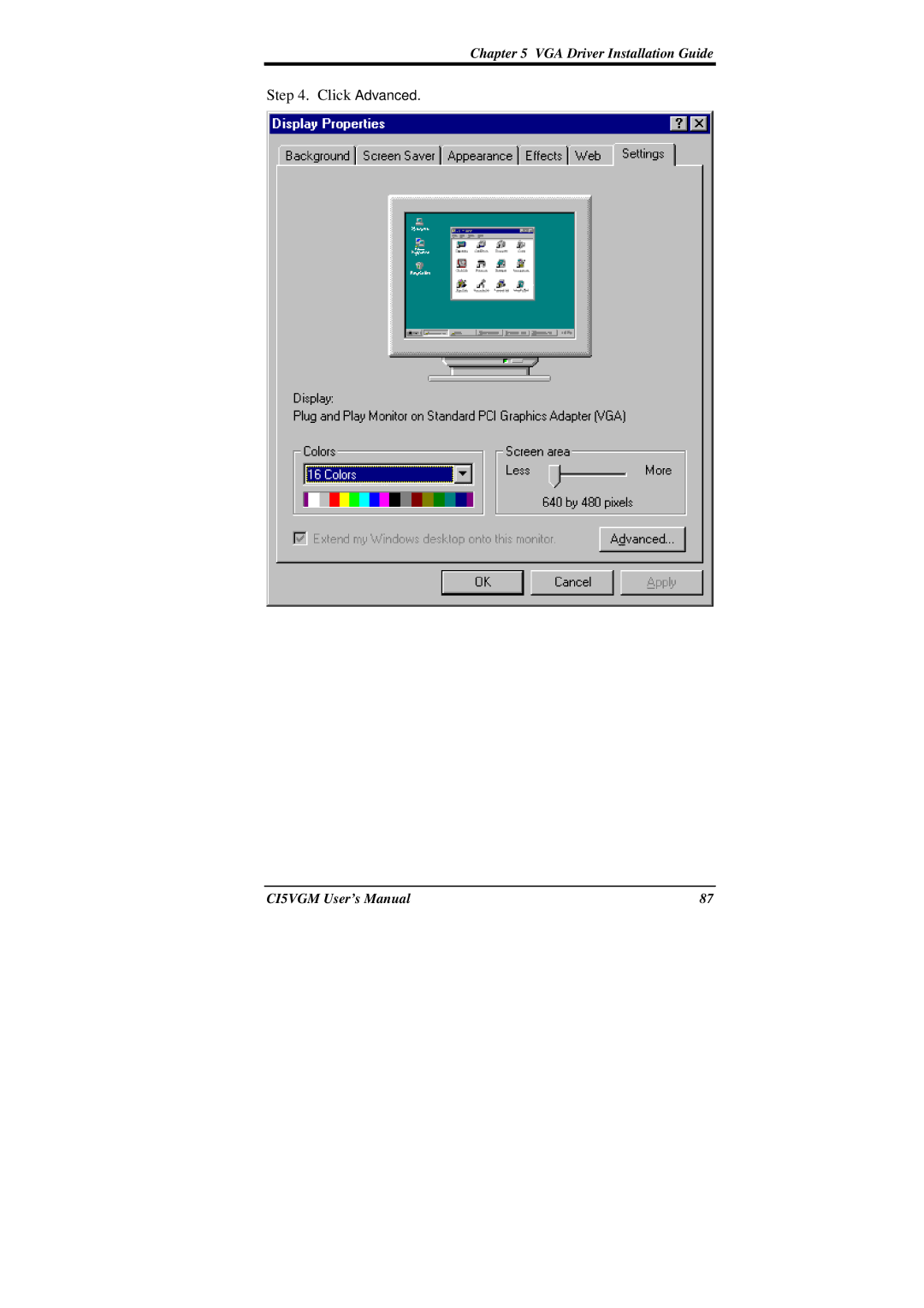 IBM CI5VGM Series user manual Click Advanced 