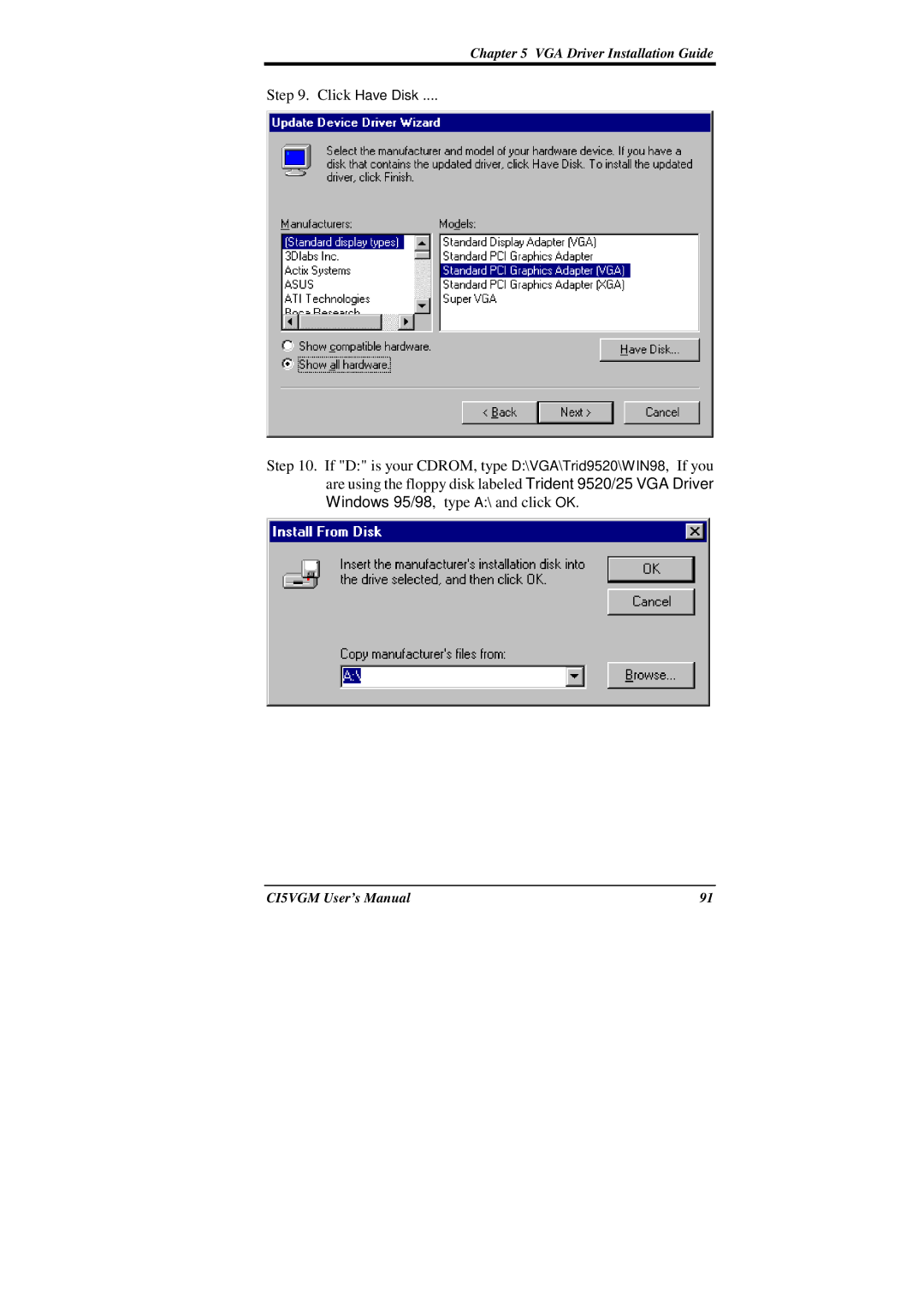 IBM CI5VGM Series user manual VGA Driver Installation Guide 