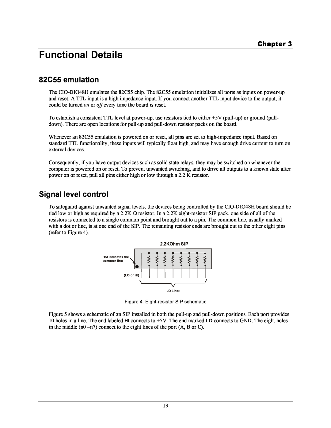 IBM CIO-DIO48H manual Functional Details, 82C55 emulation, Signal level control, Chapter 