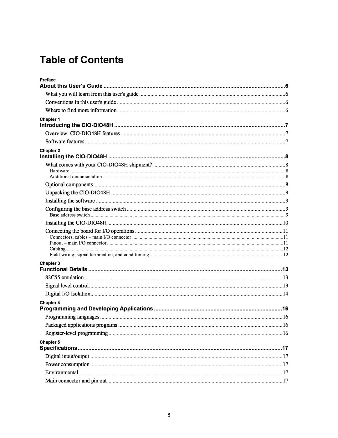 IBM CIO-DIO48H manual Table of Contents 