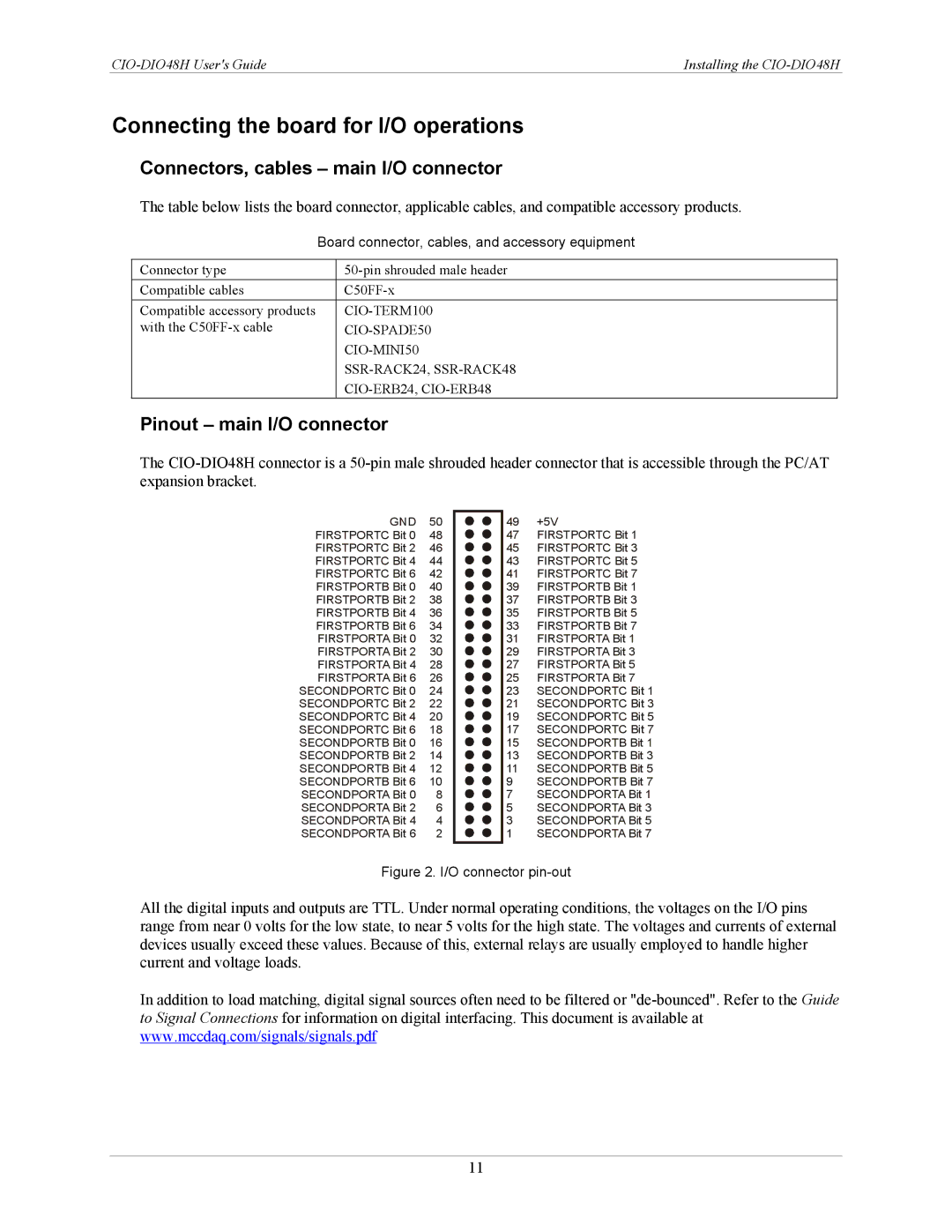 IBM CIO-DIO48H manual Connecting the board for I/O operations, Connectors, cables main I/O connector 