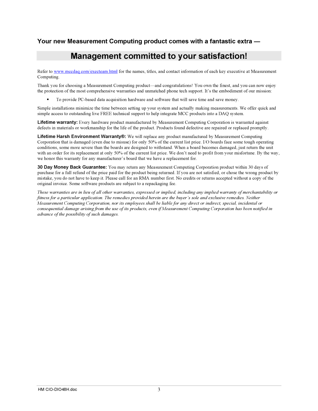 IBM CIO-DIO48H manual Management committed to your satisfaction 