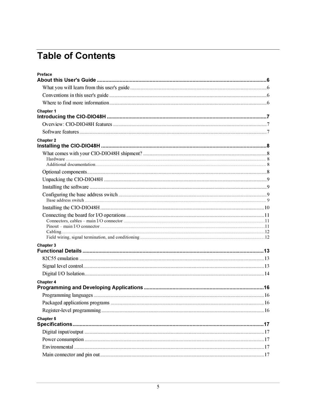 IBM CIO-DIO48H manual Table of Contents 