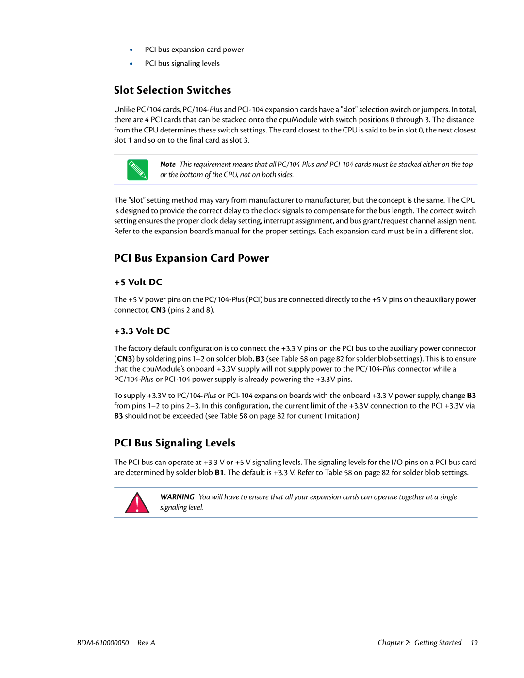 IBM CMX58886CX user manual Slot Selection Switches, PCI Bus Expansion Card Power, PCI Bus Signaling Levels 