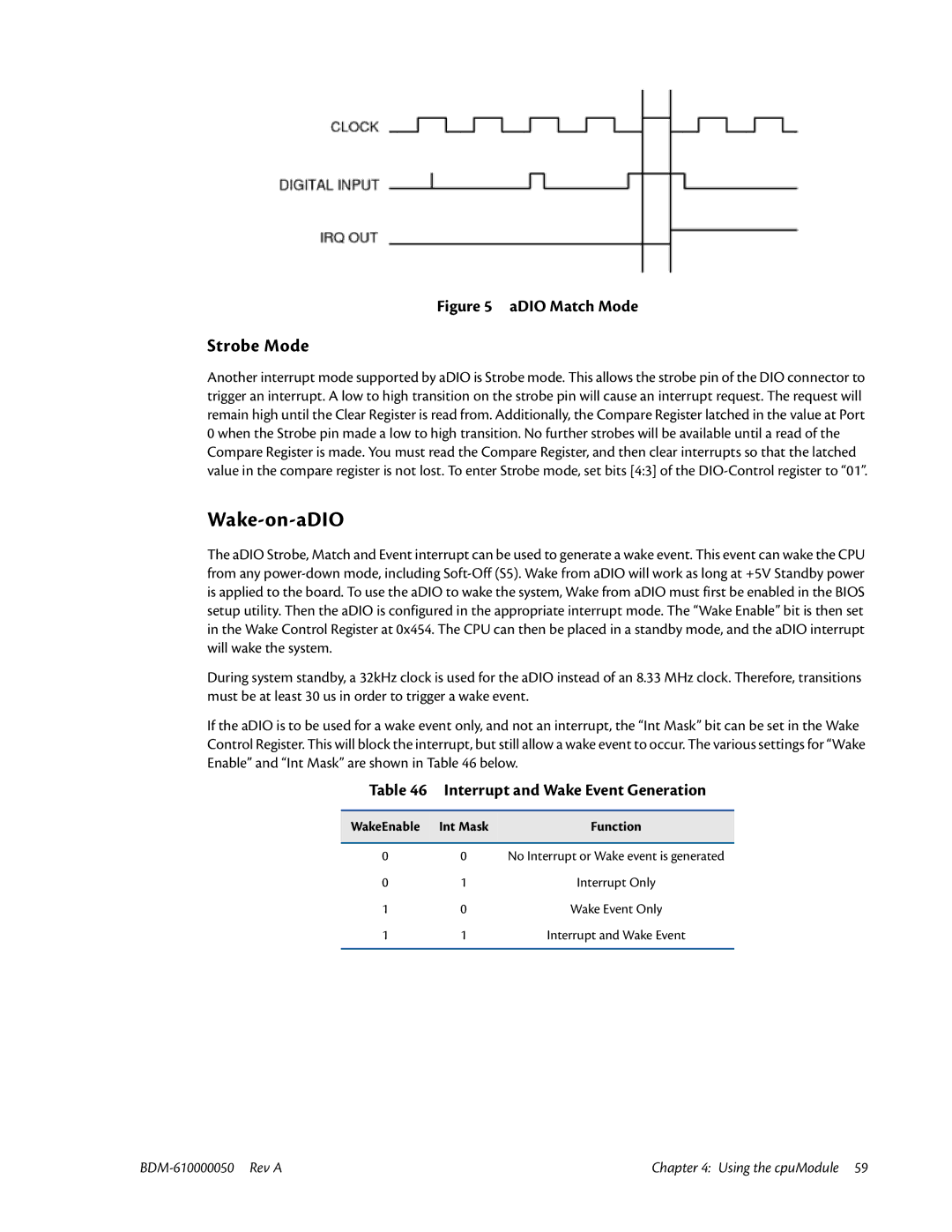 IBM CMX58886CX user manual Wake-on-aDIO, Interrupt and Wake Event Generation, WakeEnable Int Mask Function 